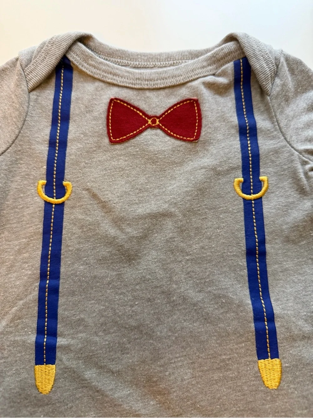 Cat & Jack Gray Onesie with Blue Suspenders and Red Bowtie